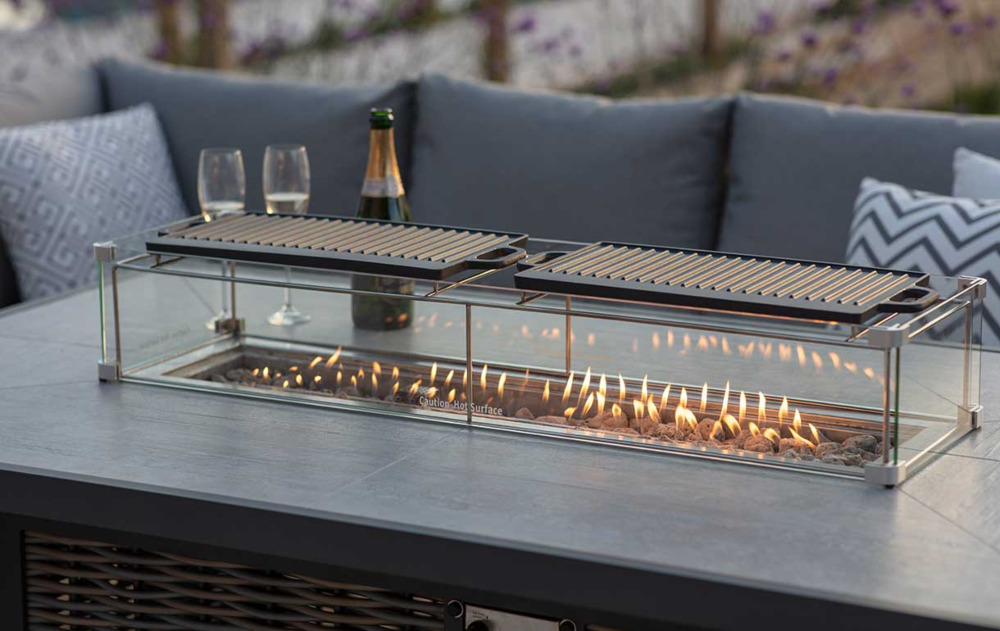 Bramblecrest rectangular firepit with griddles